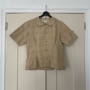 Caron Callahan Westley Top in Khaki Windowpane